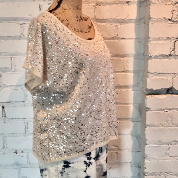 H&M sequin top boho cocktail SMALL EUC hi-low cream - Picture 4 of 8